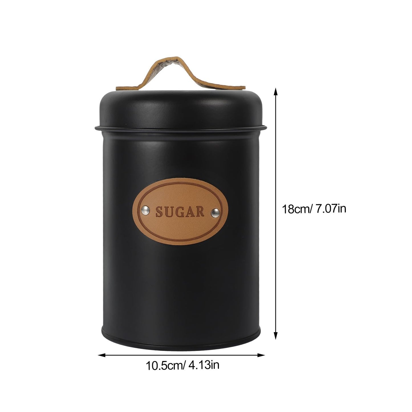 FRCOLOR Metal Sugar Storage Jar with Lid, Handheld Candy and Tea Canister, Nordic Style Airtight Food Container for Kitchen and Dining –, Black