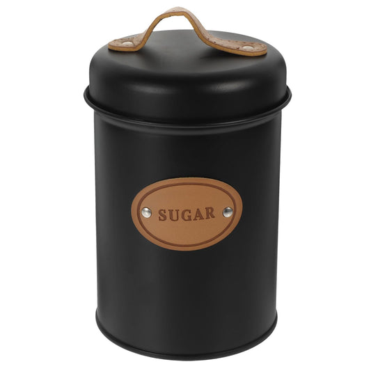 FRCOLOR Metal Sugar Storage Jar with Lid, Handheld Candy and Tea Canister, Nordic Style Airtight Food Container for Kitchen and Dining –, Black
