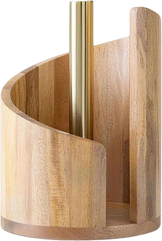 2026 New Mountain Paper Towel Holder Countertop,Natural Mango Wood Round Base and Iron Holder, Wooden Paper Towel Holder for Kitchen Roll Organize Dining Table Home Decor-7-14 Days delivery (Wood-1)