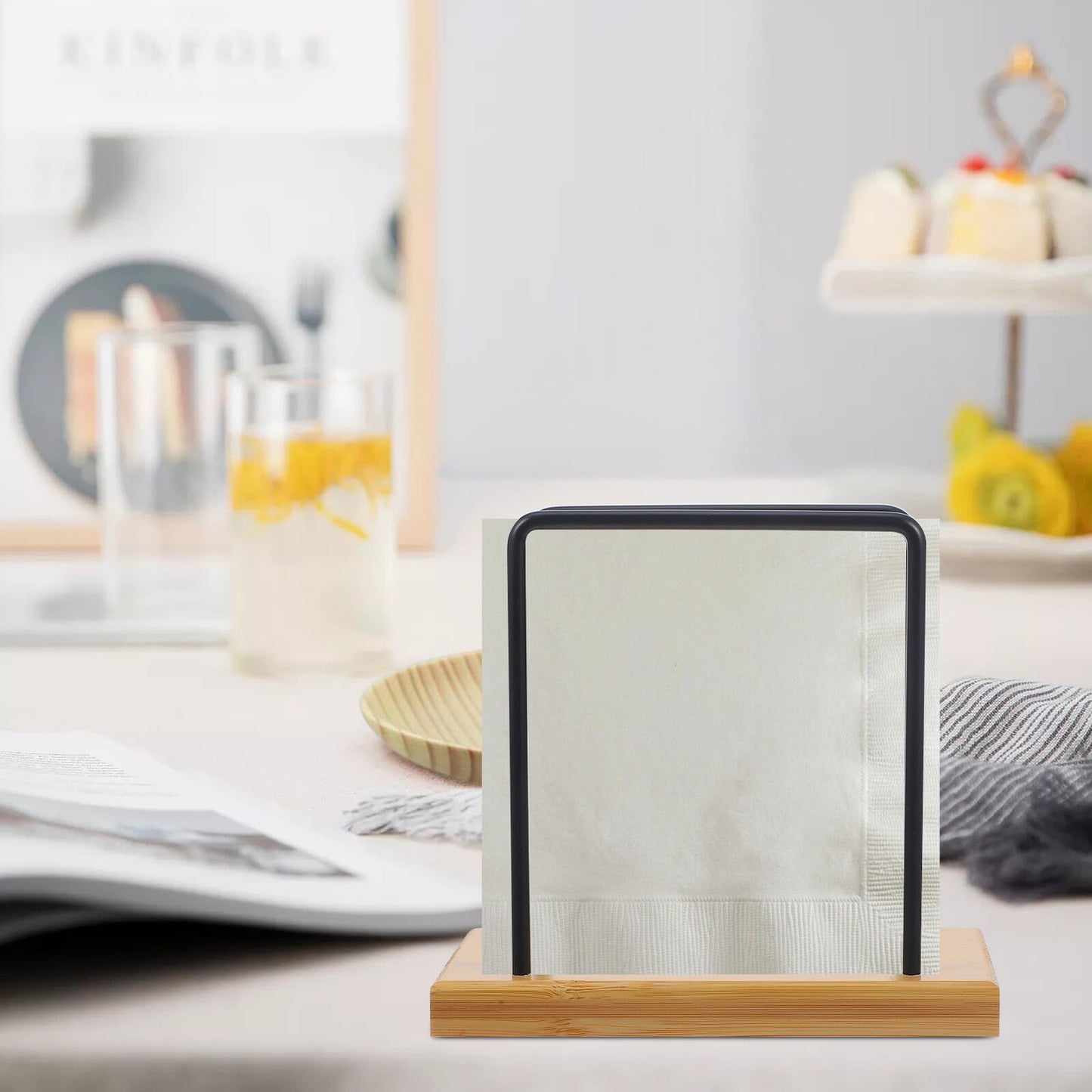 MOBUTOFU Iron Napkin Holder Stand with Base, Rustic Farmhouse Dining Table Napkin Dispenser for Kitchen and Tabletop Paper Tissue Storage