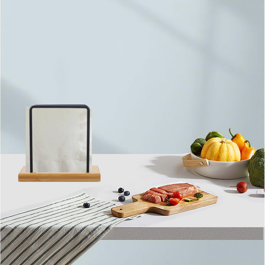 MOBUTOFU Iron Napkin Holder Stand with Base, Rustic Farmhouse Dining Table Napkin Dispenser for Kitchen and Tabletop Paper Tissue Storage